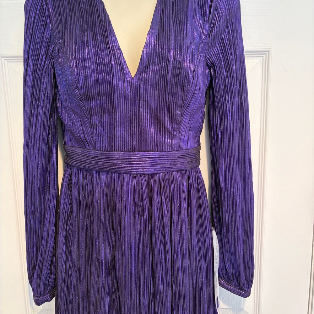NWT Dress The Population Holly Deep Plum Metallic Pleated Sz S Midi Formal Gaka - Picture 4 of 14